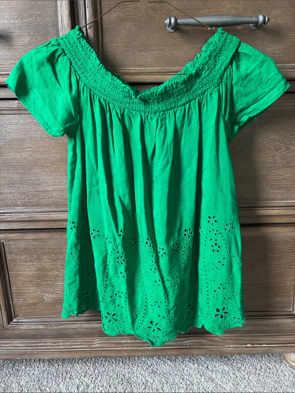 Old Navy Green Eyelet Off-Shoulder Tunic